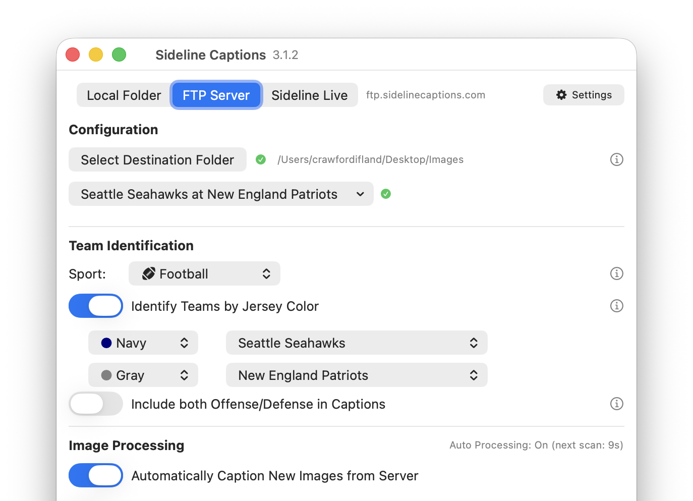 Sideline Captions FTP Mode