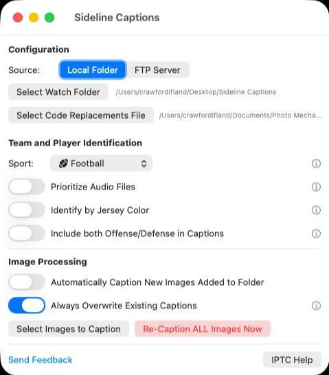 Sideline Captions App Interface
