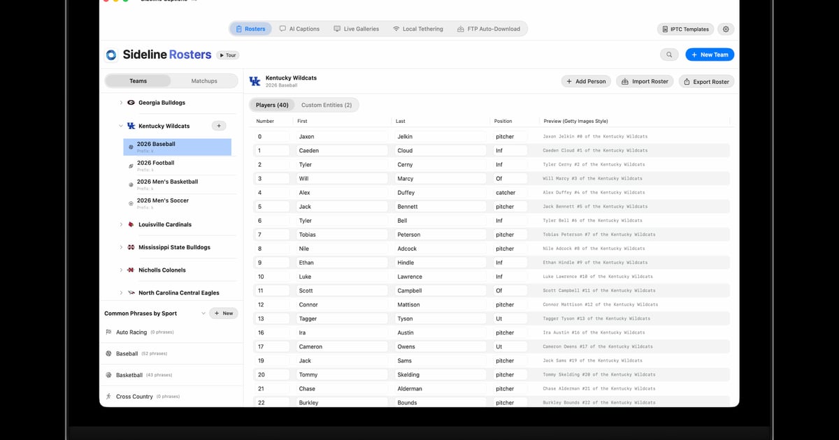 Sports Roster Generator — Photo Mechanic Code Replacement Files