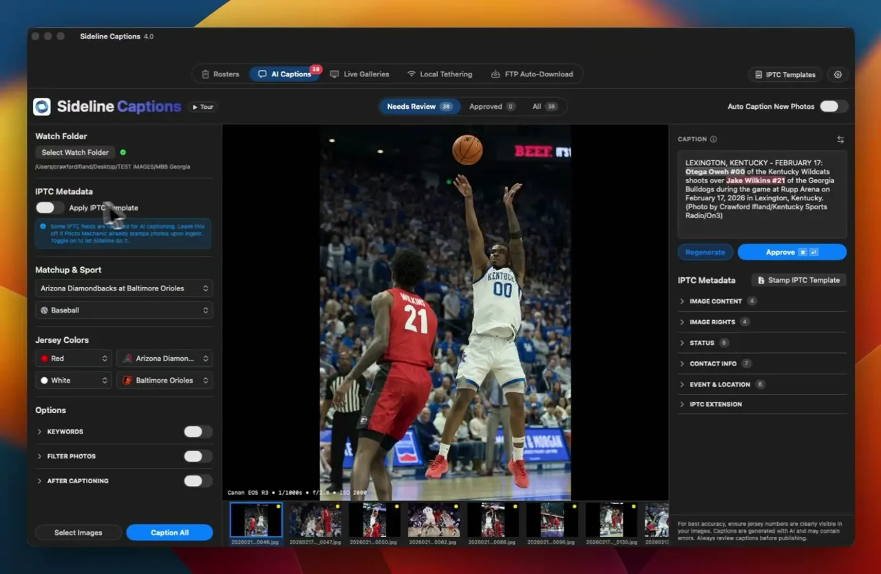 Sideline AI captioning demo screenshot