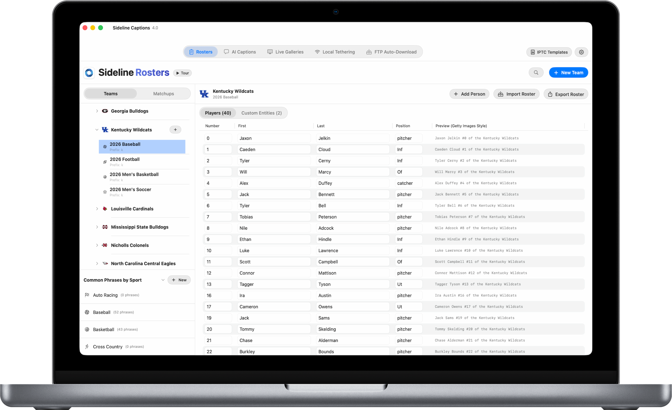 Roster Manager for Sideline Captions macOS app