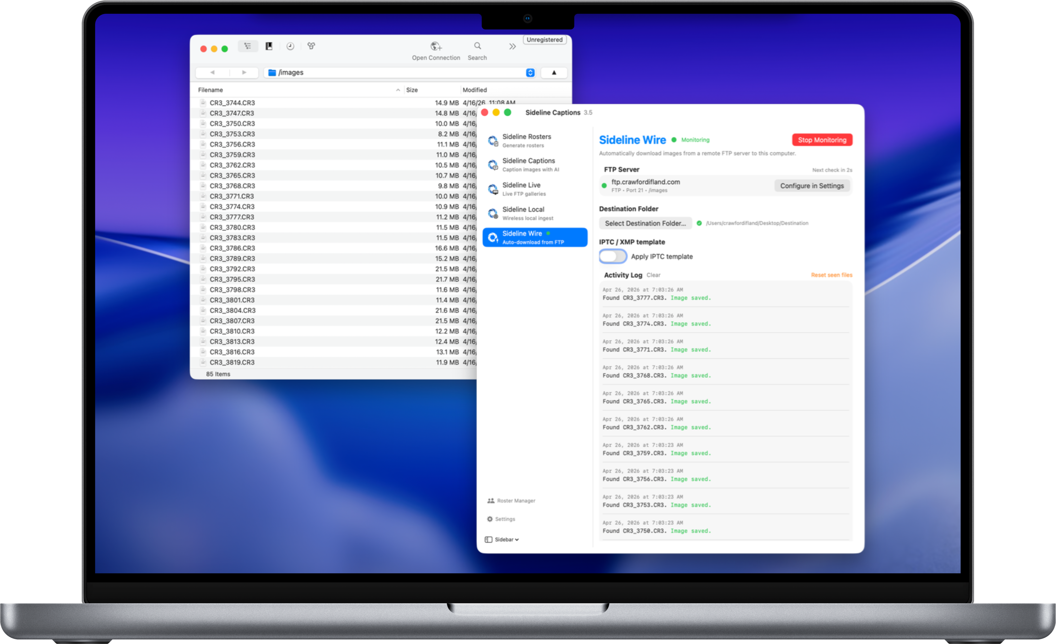 Sideline Wire — automatic FTP download for macOS